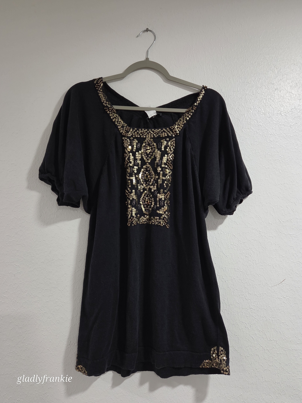 Vintage Nanette Lepore Black Women's Embellished Short Sleeve Tunic/dress
